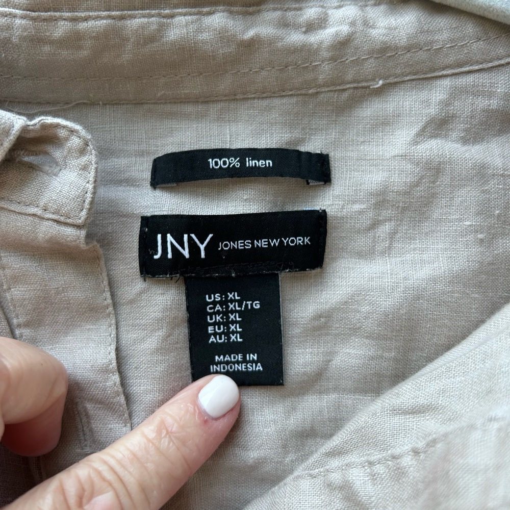 Jones NY 100% Linen Popover Tunic. 1/2 sleeves. Cargo inspired. Coastal. Beach. - Picture 8 of 12
